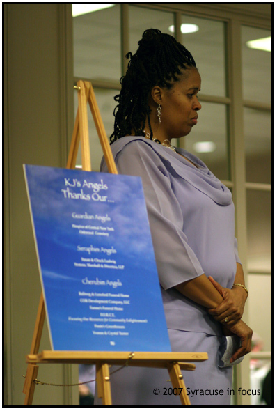 (April 17, 2007) Linda Hicks, co-founder of KJ's Angels, listens to testimony Capt. Tom Serrao during the KJ's Angels Memorial Fundraiser held Sunday. Serrao educates police about the delicate process of informing and questioning families who experience the loss of an infant during the first 2 years of life.  KJ's Angels is a non-profit organization that provides financial assistance towards cemetery markers and burial costs to bereaved families that have experienced the loss of an infant or a child in pregnancy.