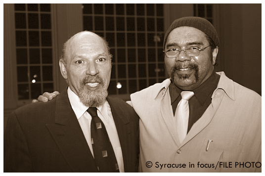 August Wilson (left) with Bill Roland during Wilson's visit to Syracuse University in 2003.