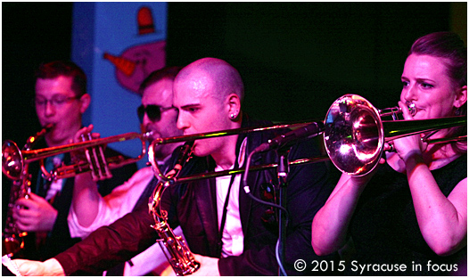 The horn section for the show, featuring trombonist Melissa Gardiner (right) was tight.